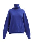 Raey - Cropped Displaced-sleeve Roll-neck Wool Sweater - Womens - Blue