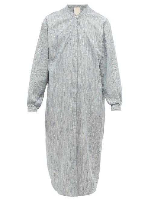 Matchesfashion.com Marrakshi Life - Nero Striped Cotton Blend Long Line Shirt - Mens - Denim