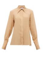Matchesfashion.com Victoria Beckham - Point-collar Silk-crepe De Chine Shirt - Womens - Camel