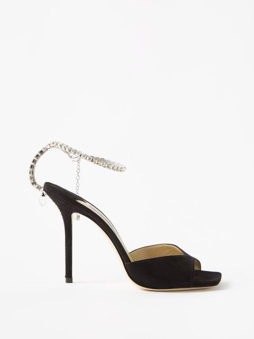 Jimmy Choo - Saeda 100 Crystal-strap Suede Sandals - Womens - Black