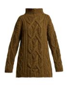 Matchesfashion.com Connolly - Cable Knit Wool And Cashmere Blend Sweater - Womens - Dark Brown