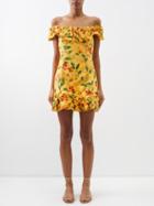 Agua By Agua Bendita - Jardin Ruffled Floral-print Cotton Dress - Womens - Orange Print