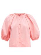 Matchesfashion.com Staud - Blouson Sleeve Cotton Blend Top - Womens - Light Pink