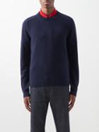 Gucci - Logo-patch Crew-neck Wool Sweater - Mens - Blue