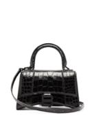 Matchesfashion.com Balenciaga - Hourglass Xs Crocodile-embossed Leather Bag - Womens - Black