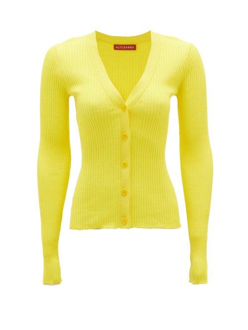 Matchesfashion.com Altuzarra - Hartwell V-neck Rib-knitted Silk-blend Cardigan - Womens - Yellow