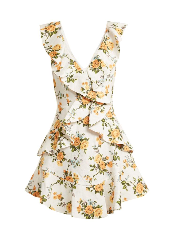 Zimmermann Golden Flutter Floral-print Linen Dress