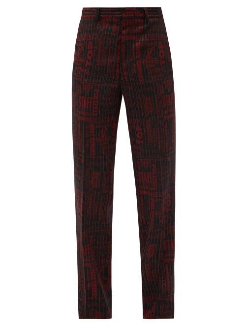 Matchesfashion.com Vetements - Jacquard-text Wool-blend Trousers - Mens - Red