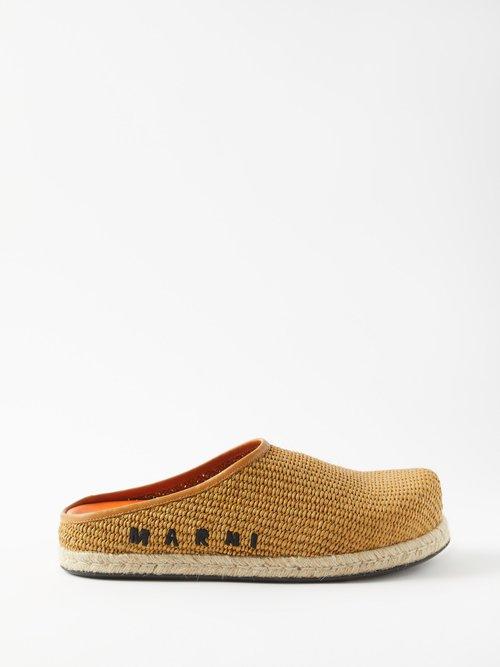 Marni - Leather-trim Woven Mules - Mens - Brown