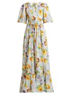 Matchesfashion.com Msgm - Floral Print Cotton Dress - Womens - White Multi