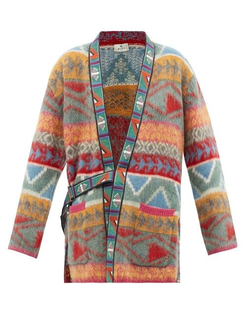 Etro - Santa Cruz Intarsia-knit Wrap Cardigan - Womens - Grey Multi