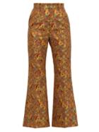 Matchesfashion.com Gucci - Flared Floral Gg-jacquard Trousers - Womens - Beige