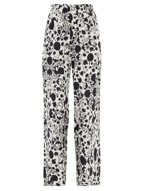 Matchesfashion.com La Doublej - Palazzo Floral-print Crepe Trousers - Womens - Black White