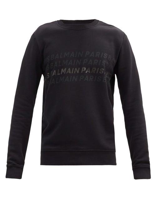Matchesfashion.com Balmain - Metallic-logo Cotton-jersey Sweatshirt - Mens - Black