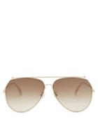 Matchesfashion.com Alexander Mcqueen - Aviator Round Metal Sunglasses - Womens - Brown Multi