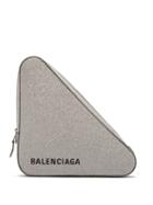 Matchesfashion.com Balenciaga - Triangle Pochette M Glittered Leather Clutch - Womens - Silver