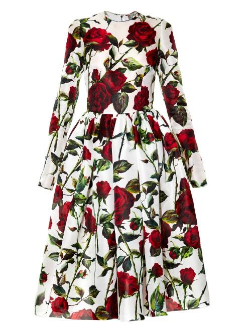 Dolce & Gabbana Rose-print Silk Midi Dress