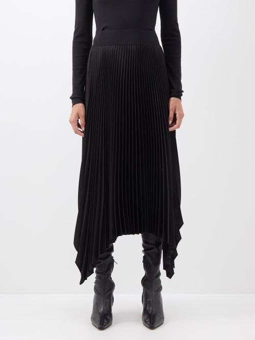 Joseph - Asymmetric Pliss Crepe Midi Skirt - Womens - Black