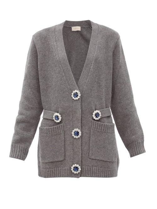 Matchesfashion.com Christopher Kane - Oversized Crystal-flower Wool Cardigan - Womens - Grey