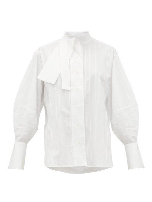 Matchesfashion.com Palmer//harding - Sara Cotton-blend Neck Tie Shirt - Womens - White