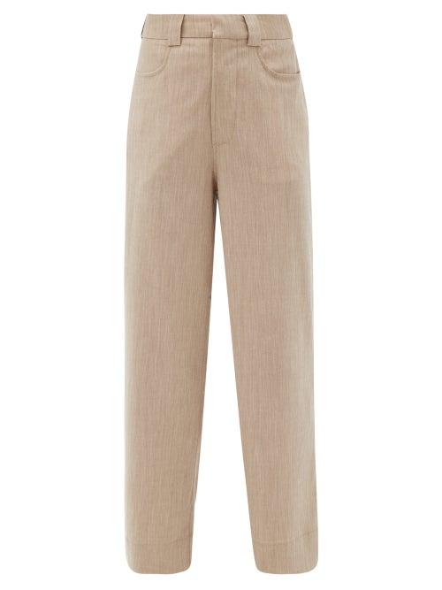 Matchesfashion.com Ganni - High-rise Wide-leg Canvas Trousers - Womens - Light Beige
