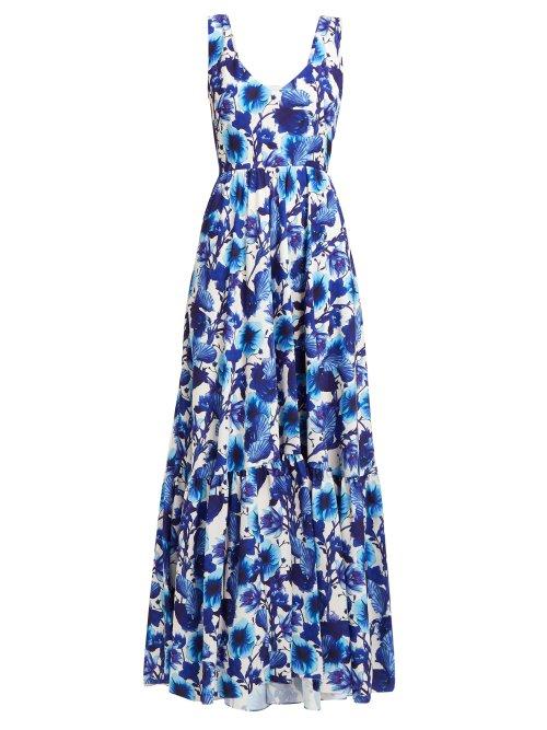 Matchesfashion.com Borgo De Nor - Venetia Venus Print Crepe Maxi Dress - Womens - Blue White