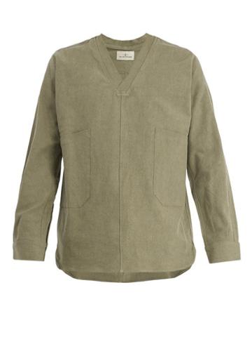 Matchesfashion.com The Lost Explorer - Dingo V Neck Linen Blend Shirt - Mens - Green