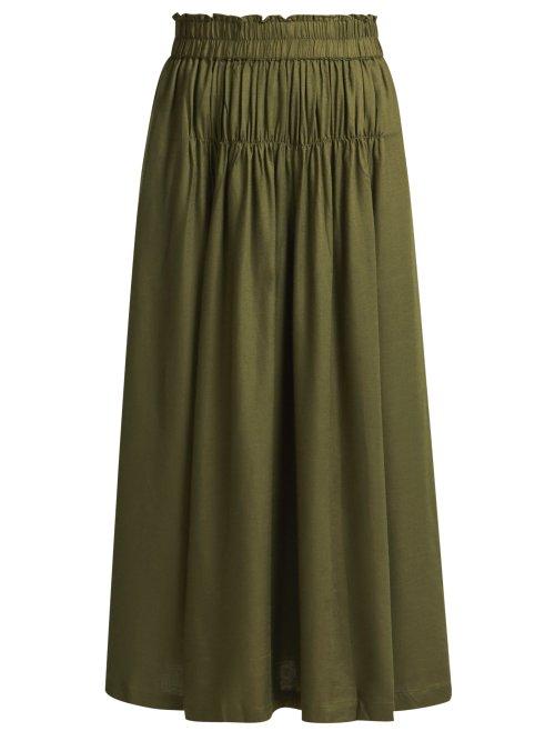 Matchesfashion.com Apiece Apart - Elin Ruched Midi Skirt - Womens - Khaki
