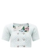 Matchesfashion.com Alessandra Rich - Pearl-button Striped Tweed Cropped Top - Womens - Light Blue