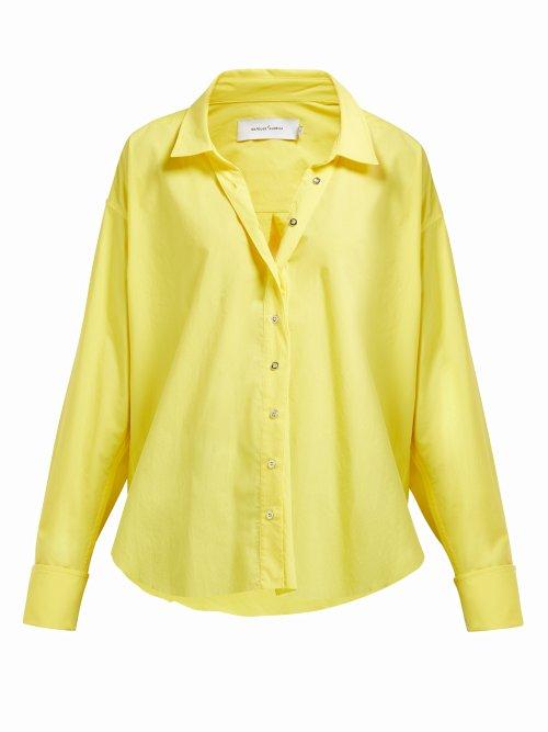 Matchesfashion.com Marques'almeida - Cuff Ring Twisted Placket Cotton Poplin Shirt - Womens - Yellow