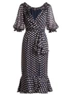 Saloni Olivia Square-print Silk-blend Devor Dress
