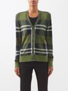 Burberry - Checked Merino-blend Cardigan - Womens - Dark Green Multi