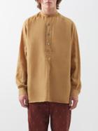 Itoh - Band-collar Ramie Long-sleeved Shirt - Mens - Brown