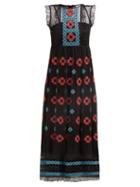 Matchesfashion.com Redvalentino - Embroidered Point D'esprit Midi Dress - Womens - Black Multi