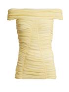 Matchesfashion.com Dolce & Gabbana - Off The Shoulder Ruched Sheer Top - Womens - Light Yellow