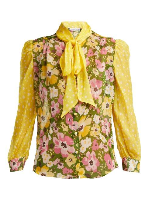 Matchesfashion.com Edeltrud Hofmann - Sofi Pussy Bow Floral Print Silk Blouse - Womens - Green Multi