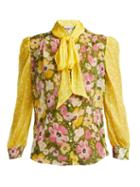 Matchesfashion.com Edeltrud Hofmann - Sofi Pussy Bow Floral Print Silk Blouse - Womens - Green Multi
