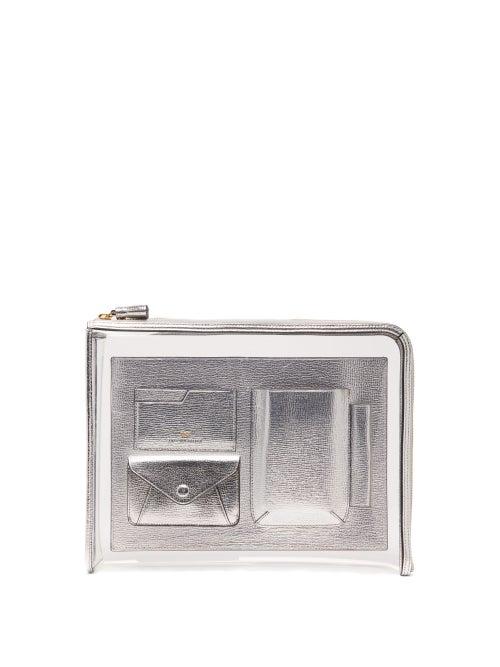 Matchesfashion.com Anya Hindmarch - Envelope Tpu And Metallic-leather Pouch - Womens - Silver
