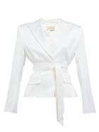 Matchesfashion.com Alexandre Vauthier - Single Breasted Wrap Belt Satin Blazer - Womens - White