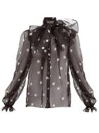 Matchesfashion.com Dolce & Gabbana - Polka Dot Print Pussy Bow Organza Blouse - Womens - Black White