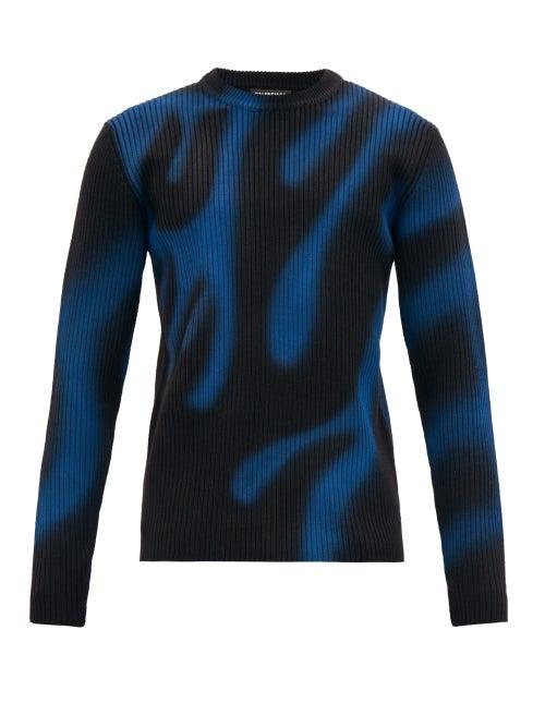 Matchesfashion.com Balenciaga - Graffiti Flame-print Ribbed Wool Sweater - Mens - Black Blue