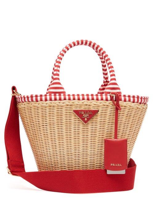 Matchesfashion.com Prada - Wicker And Canvas Basket Bag - Womens - Red Multi