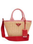 Matchesfashion.com Prada - Wicker And Canvas Basket Bag - Womens - Red Multi