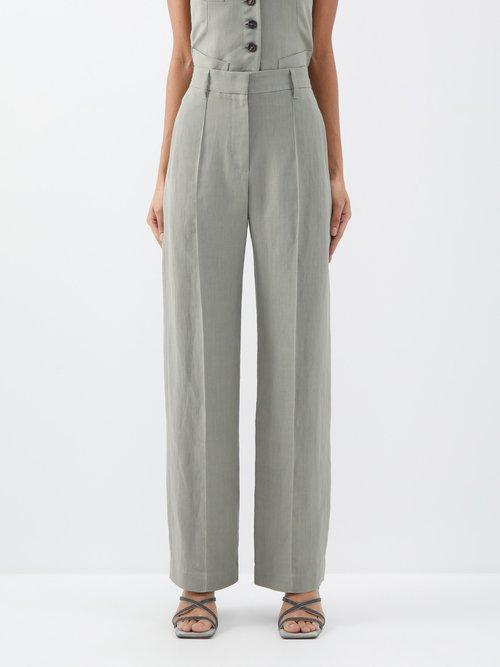 Brunello Cucinelli - High-waist Twill Straight-leg Trousers - Womens - Sage