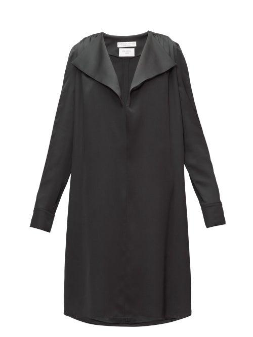 Matchesfashion.com Bottega Veneta - Belted Wide-lapel Silk-satin Dress - Womens - Black