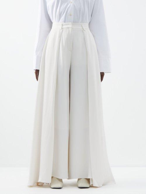Palmer/harding Palmer//harding - High-waist Pleated Twill Wide-leg Trousers - Womens - Ivory