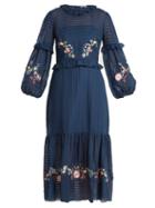 Matchesfashion.com Vilshenko - Adeline Floral Embroidered Dress - Womens - Navy Multi