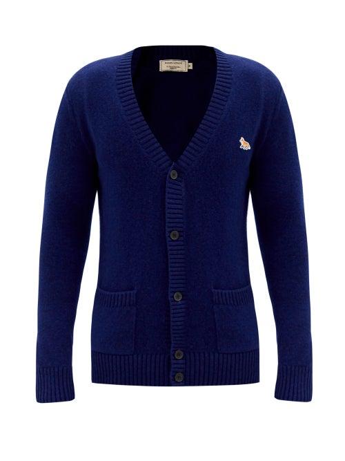 Matchesfashion.com Maison Kitsun - Profile Fox-patch Lambswool Cardigan - Mens - Navy