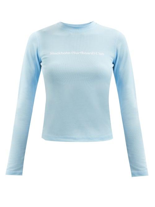 Ladies Beachwear Stockholm Surfboard Club - Lou Logo-print Rash Guard Swim Top - Womens - Light Blue