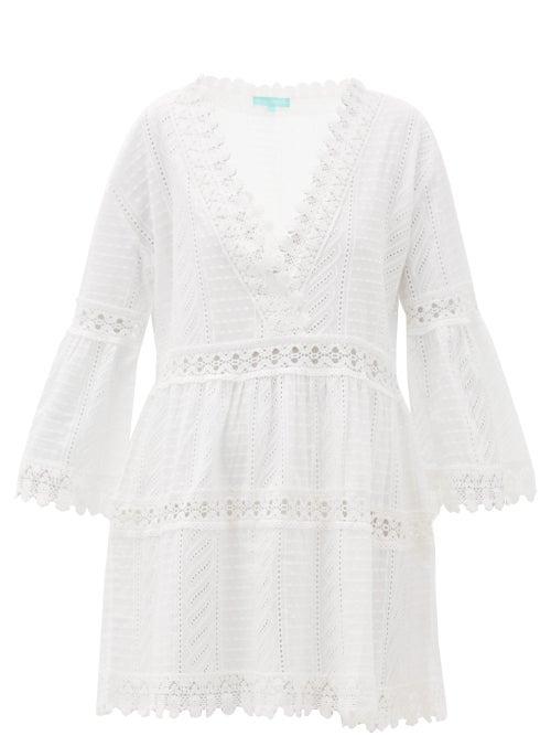 Matchesfashion.com Melissa Odabash - Victoria V-neck Broderie-anglaise Cotton Dress - Womens - White